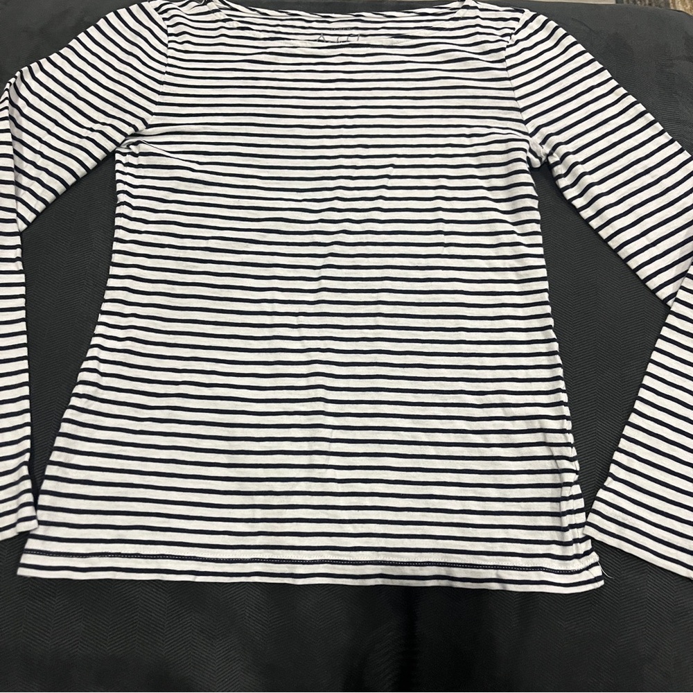J. Crew Striped Long-Sleeve Boatneck Top in White and Black